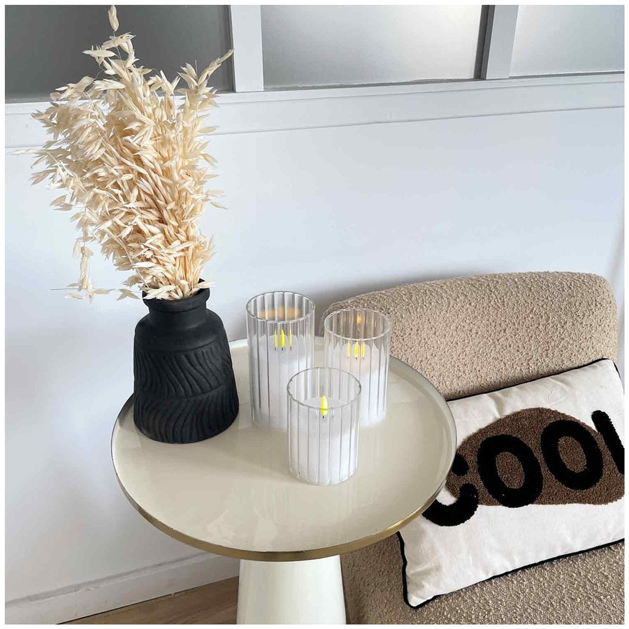 COTES PLATES - 3 bougies LED dans verres blanc télécommande (à piles)