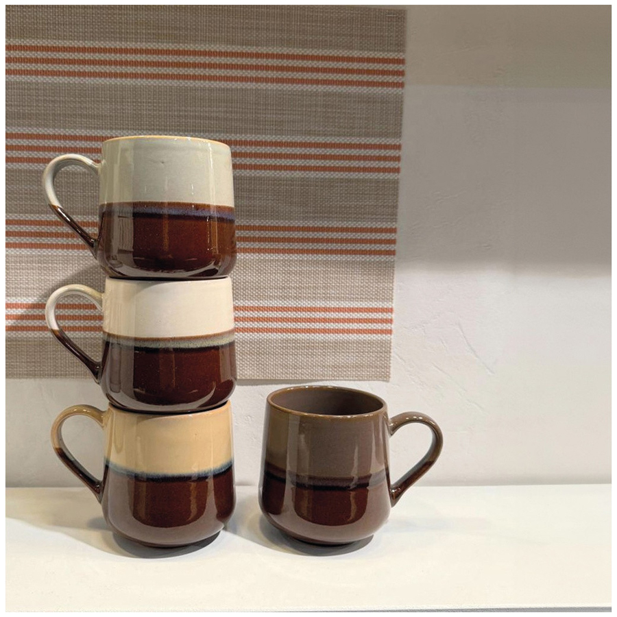 LION - Set de 4 mugs en en grès liseré