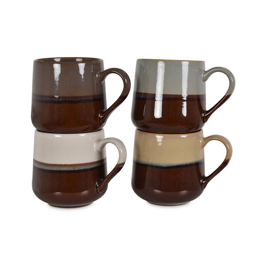LION - Set de 4 mugs en en grès liseré