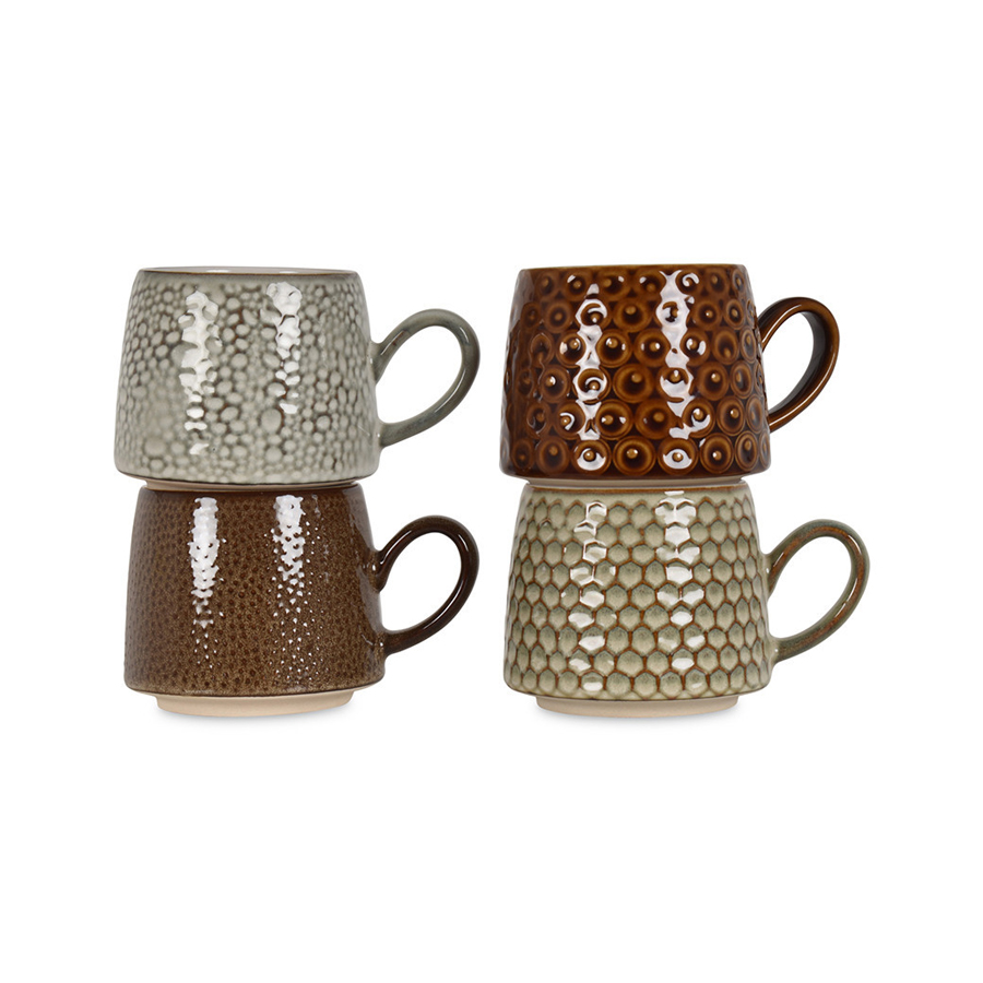 GUEPARD - Set de 4 mugs en grès à motifs