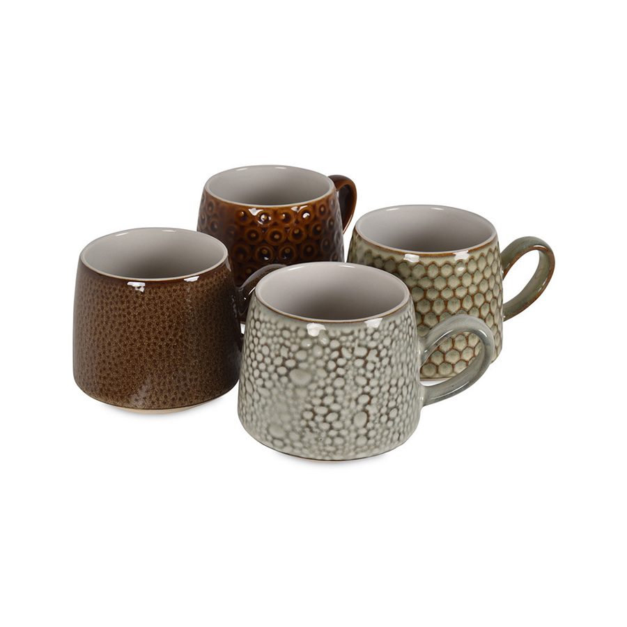 GUEPARD - Set de 4 mugs en grès à motifs