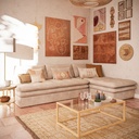 Salon décoré avec le canapé Clio convertible beige dans une ambiance chaleureuse à Dakar, Sénégal.