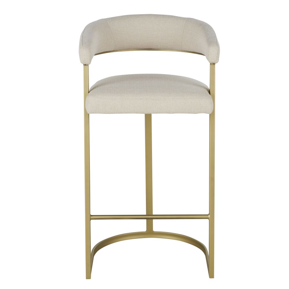 Chaise de bar Warren en tissu beige avec structure en métal doré, disponible à Dakar, Sénégal