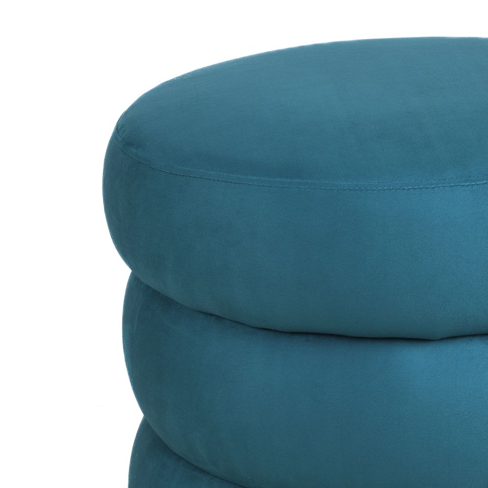 Pouf rond Appoline en velours bleu vert, disponible à Dakar, Sénégal