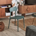Mobilier design Eve, chaise légère en plastique vert foncé, vue à Dakar, Sénégal