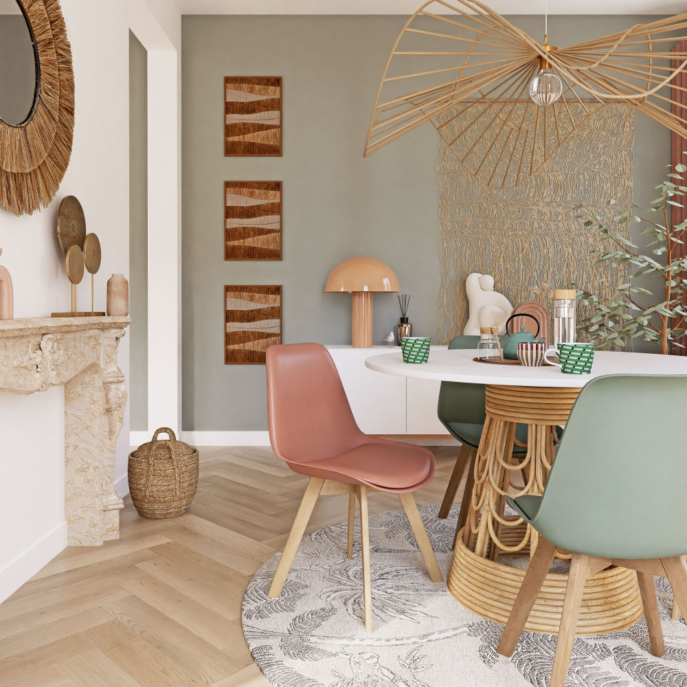 Chaise Ice, structure en plastique terracotta et pieds hévéa, parfaite pour salles à manger modernes à Dakar, Sénégal