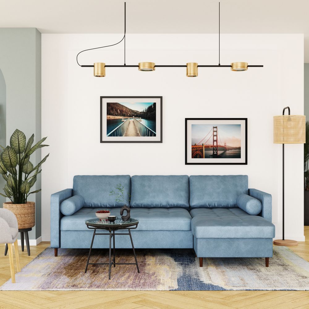 Olivia - Canapé d'angle convertible , 4/5 places en tissu velours bleu, parfait pour un intérieur chic, à Dakar, Sénégal