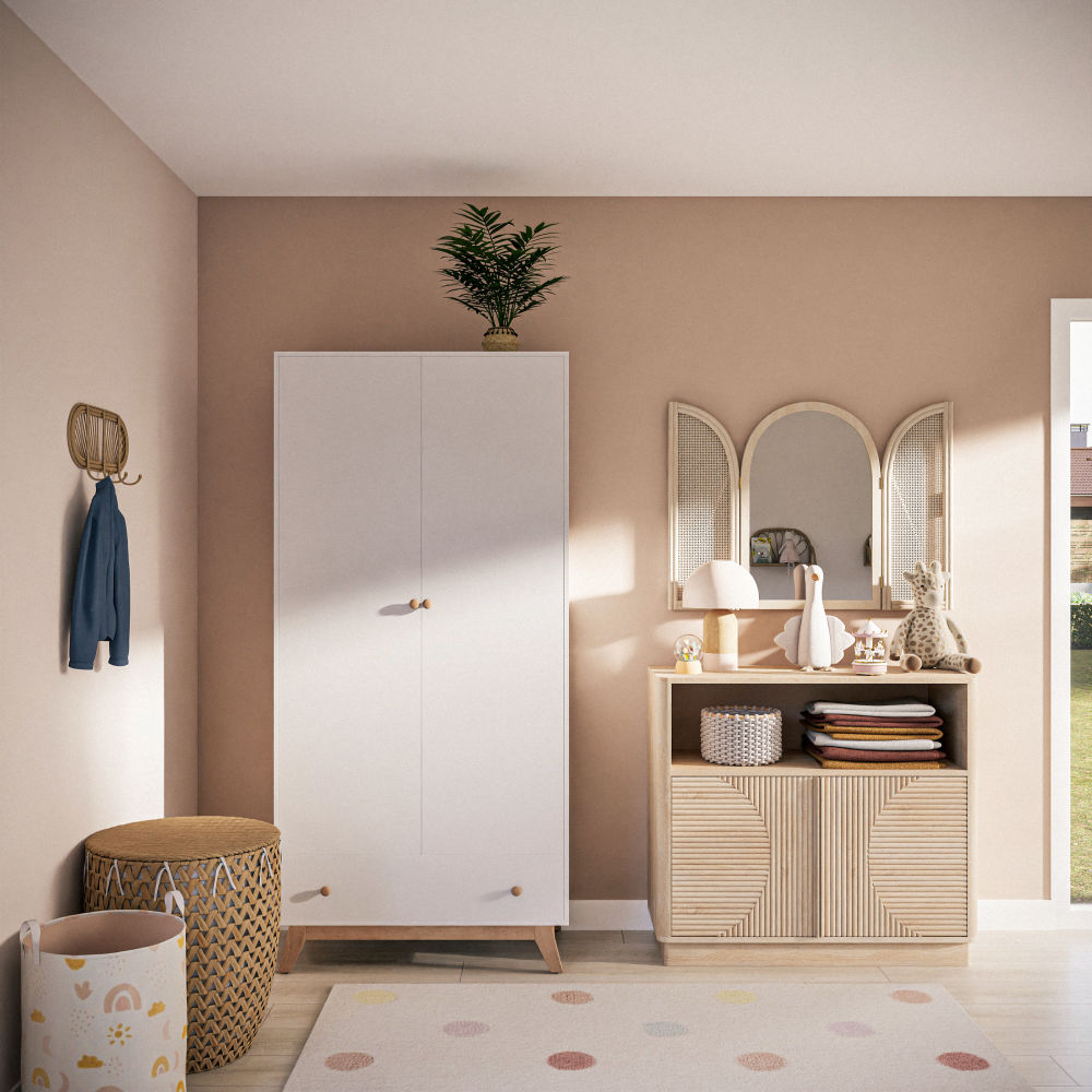 Meuble armoire 2 portes, 1 tiroir blanc Sweet, bois FSC, Dakar Sénégal