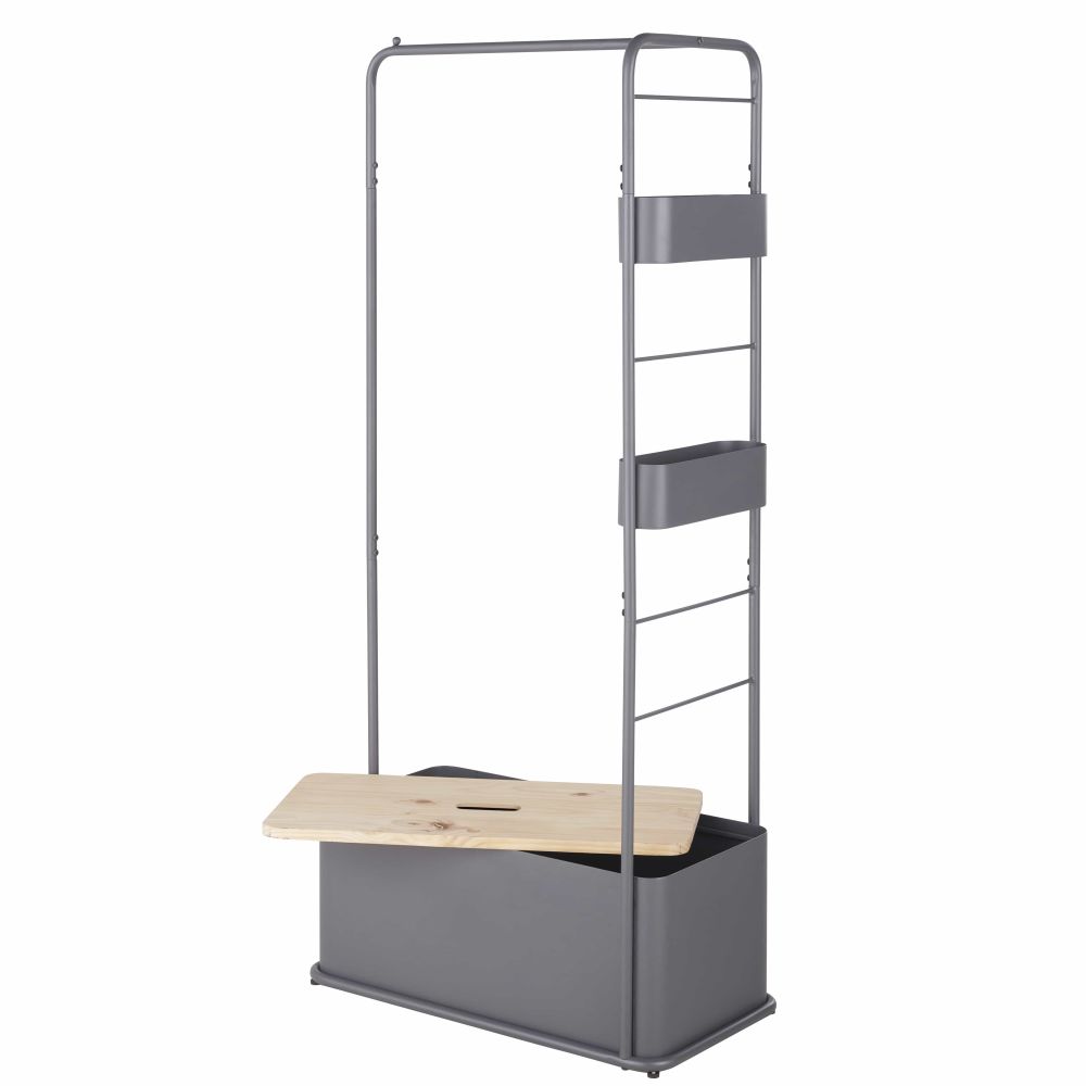 Portant en bois de pin et métal gris anthracite avec caisson, Dakar Sénégal