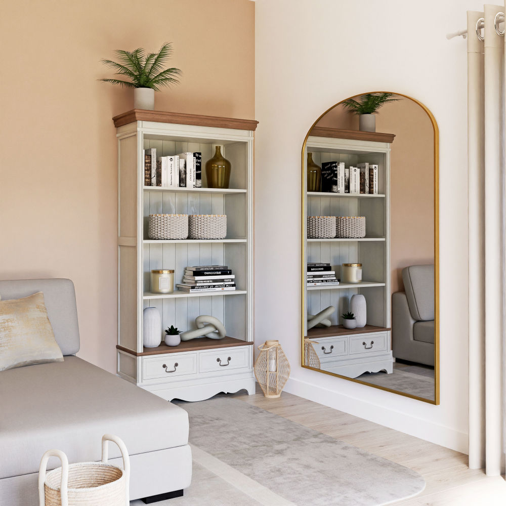 Grand miroir ALINA en métal doré, style chic et moderne.