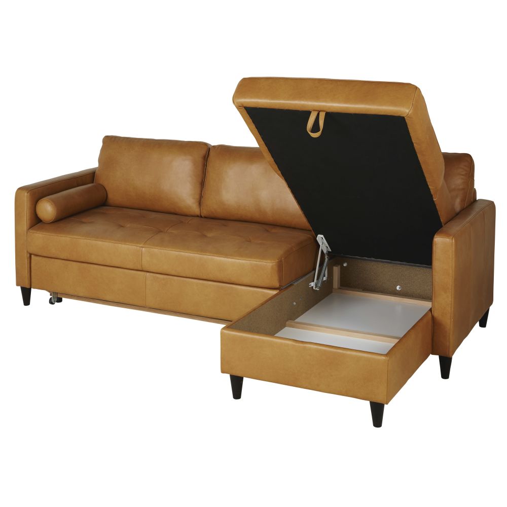 Canapé en cuir caramel élégant et convertible pour 4/5 personnes à Dakar, Sénégal.