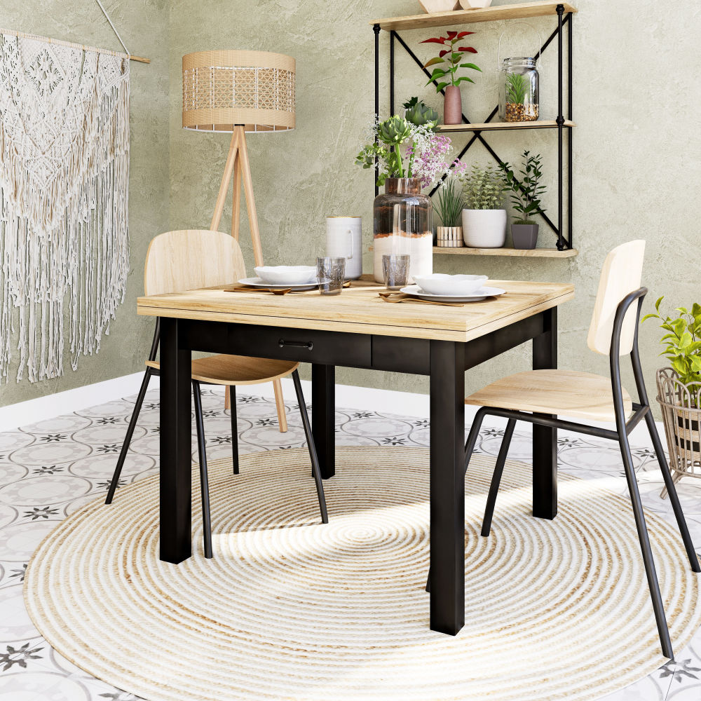 Table à manger pliante Alfred 6/8 personnes en bois et métal