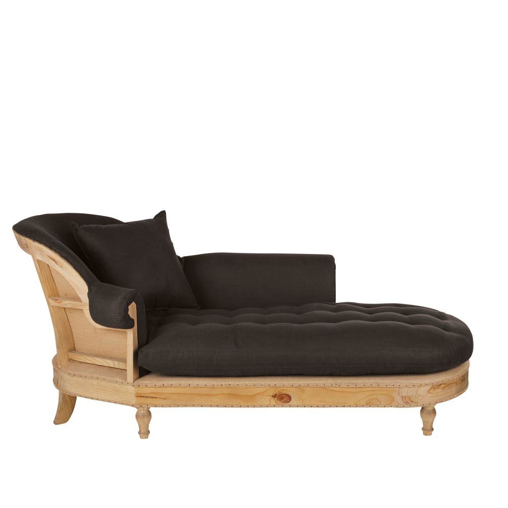 Méridienne Cyprien en lin gris charbon et pin recyclé - Mobilier design et durable pour votre intérieur à Dakar, Sénégal.