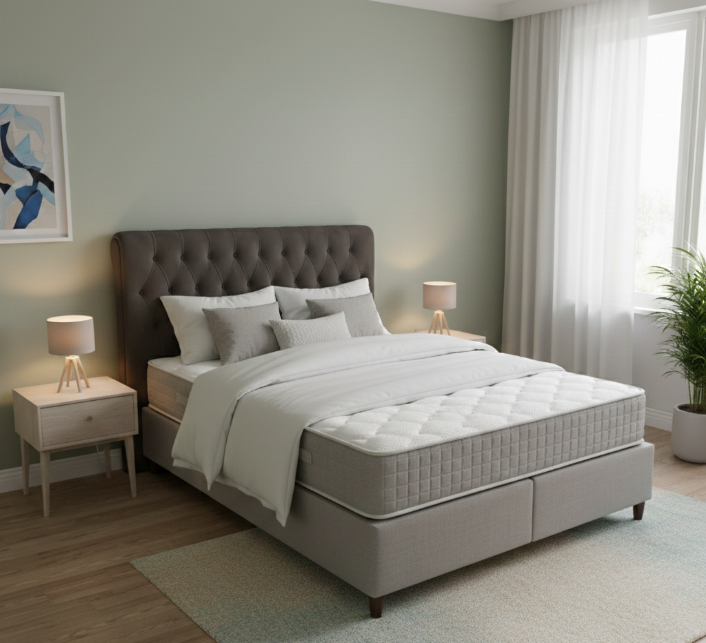 Tête de lit Elegant en velours beige capitonné