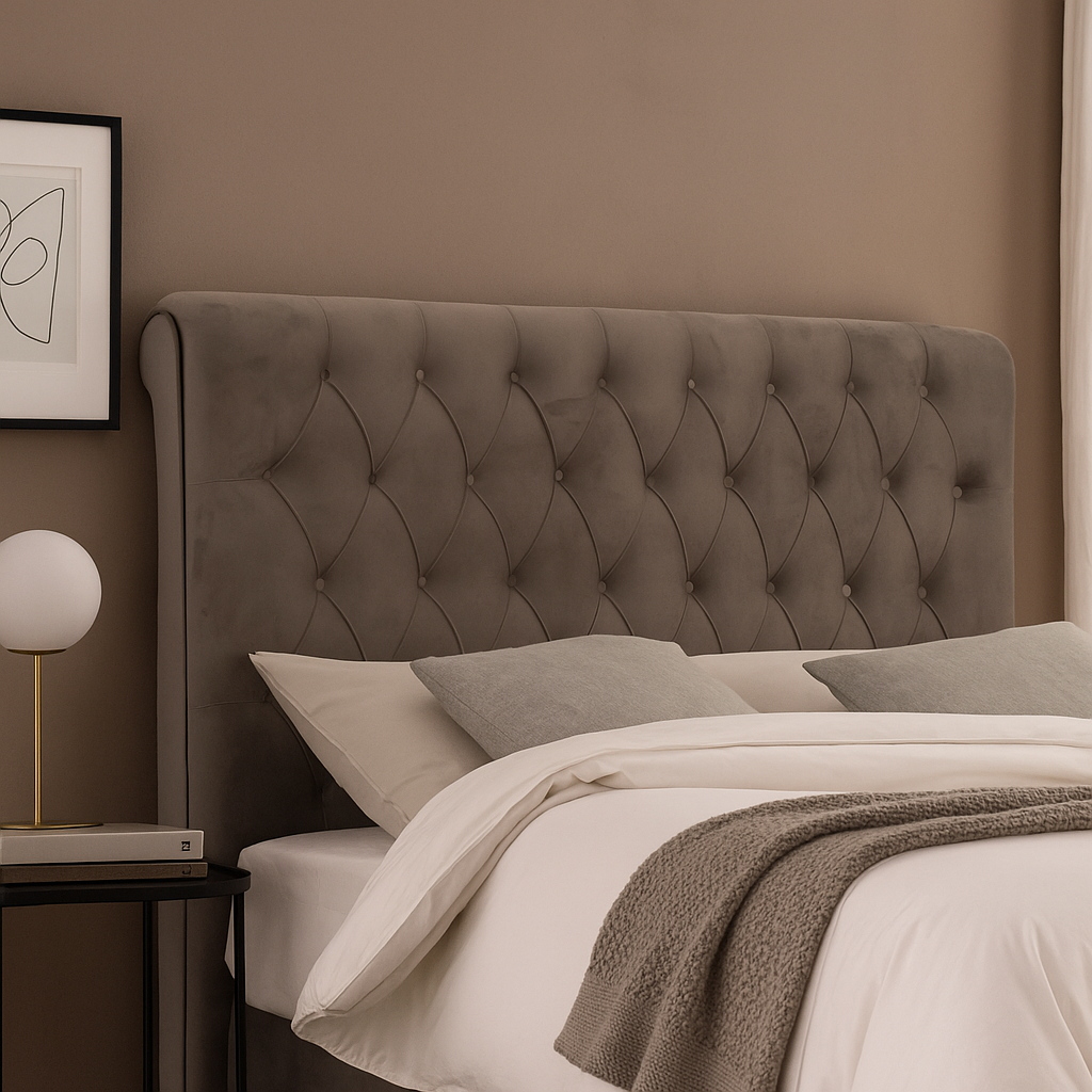 Tête de lit Elegant en velours beige capitonné