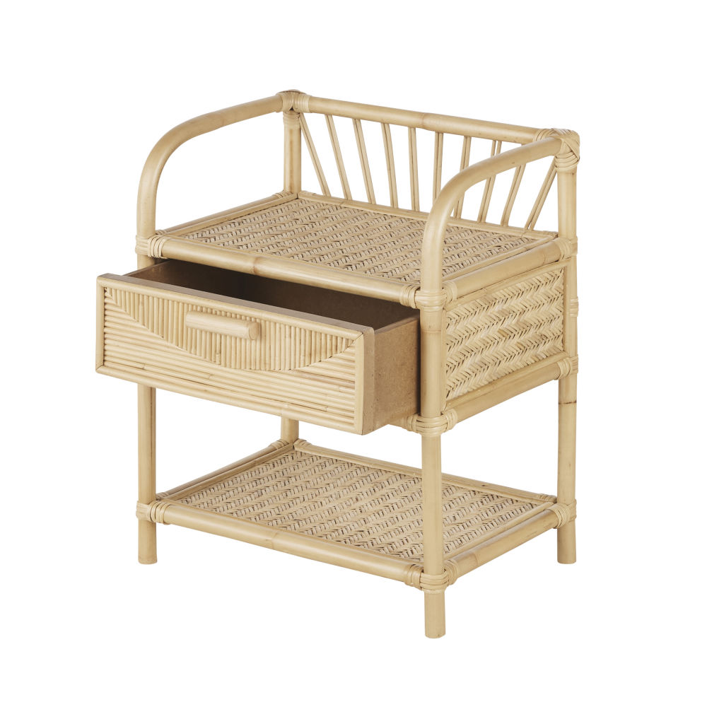 Table de chevet Tanja, rotin beige, 1 tiroir, design bohème - Dakar, Sénégal