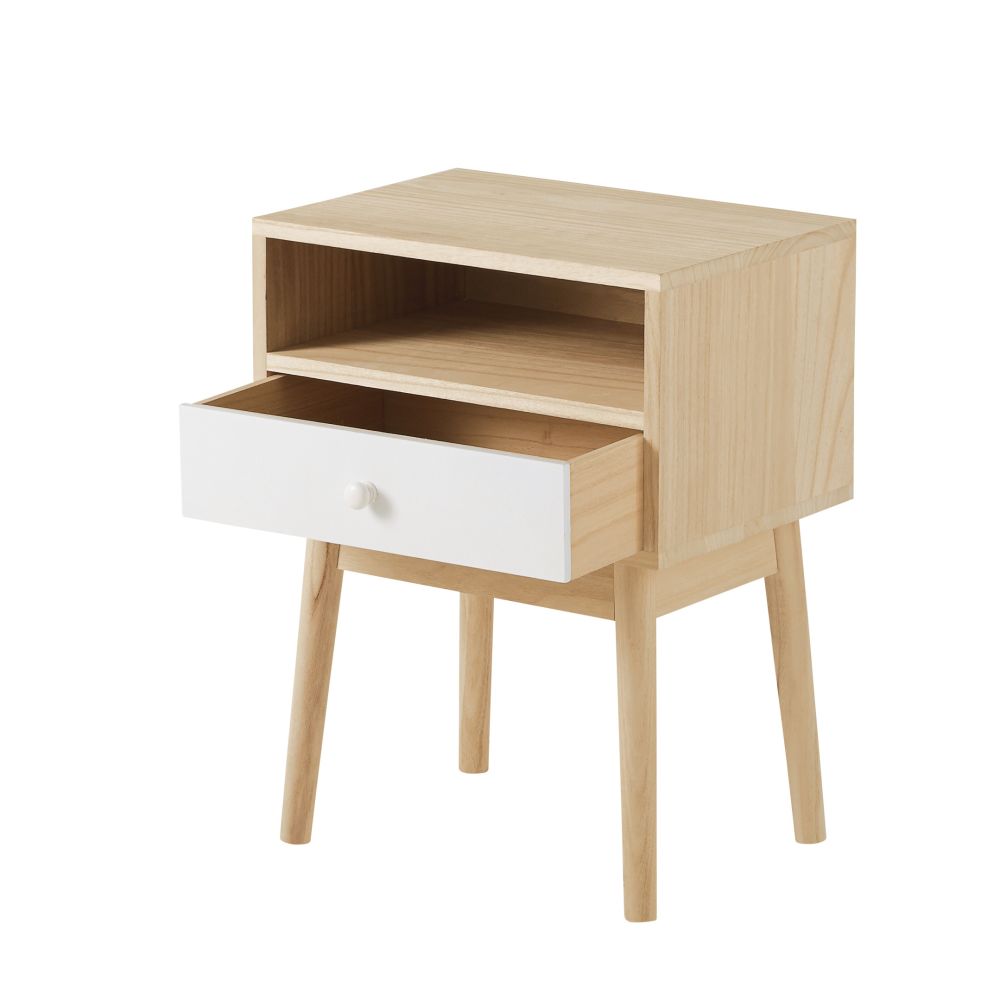 Table de chevet Spring blanche et naturelle avec tiroir, Dakar, Sénégal