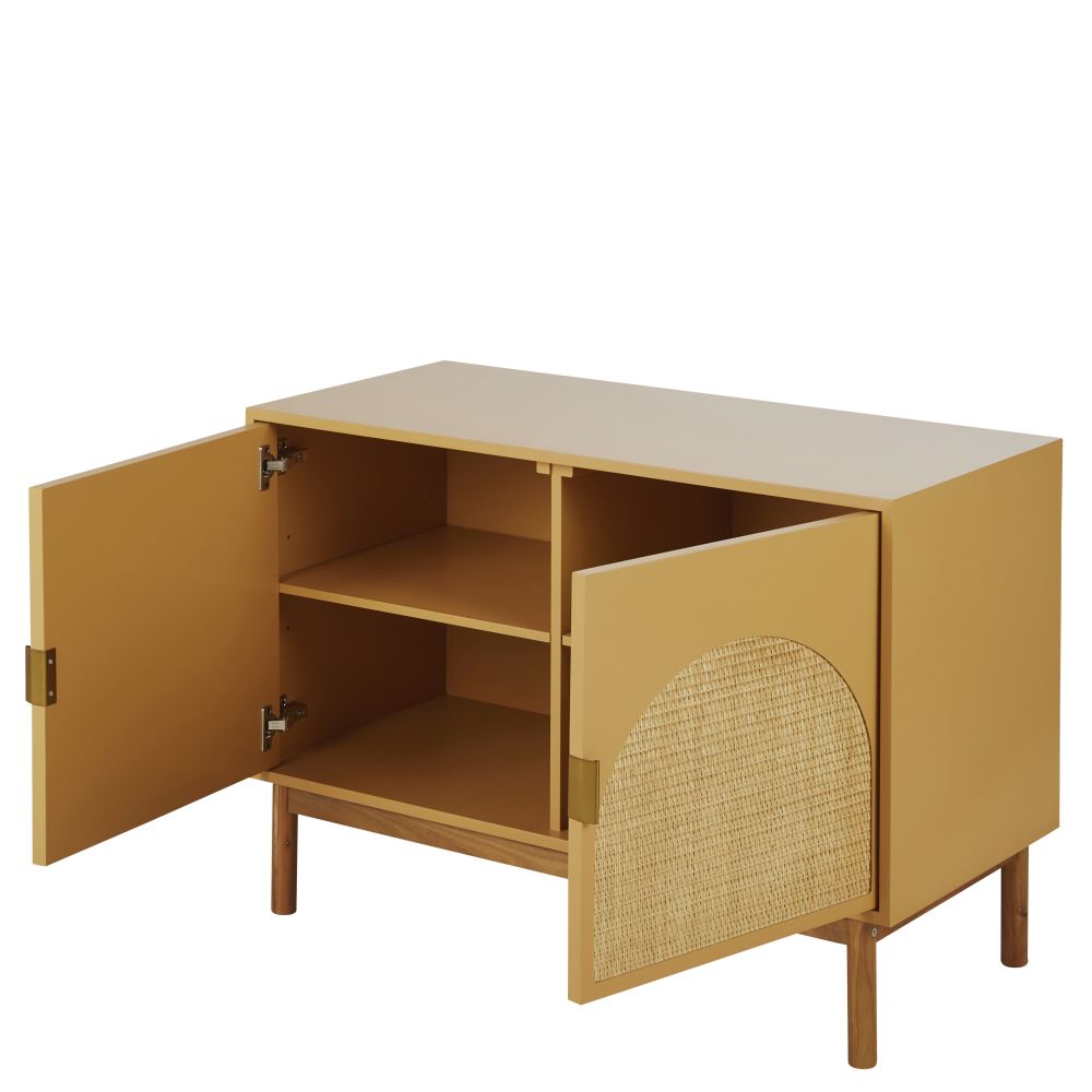 Buffet vintage Tarifa 2 portes jaune ocre et rotin, Dakar, Sénégal