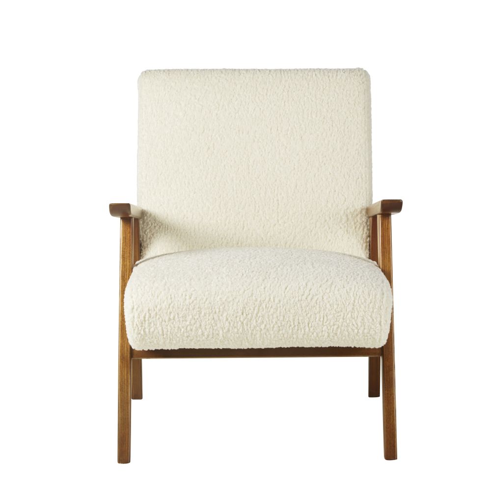 Fauteuil vintage Hermann en bois de hêtre et velours côtelé blanc