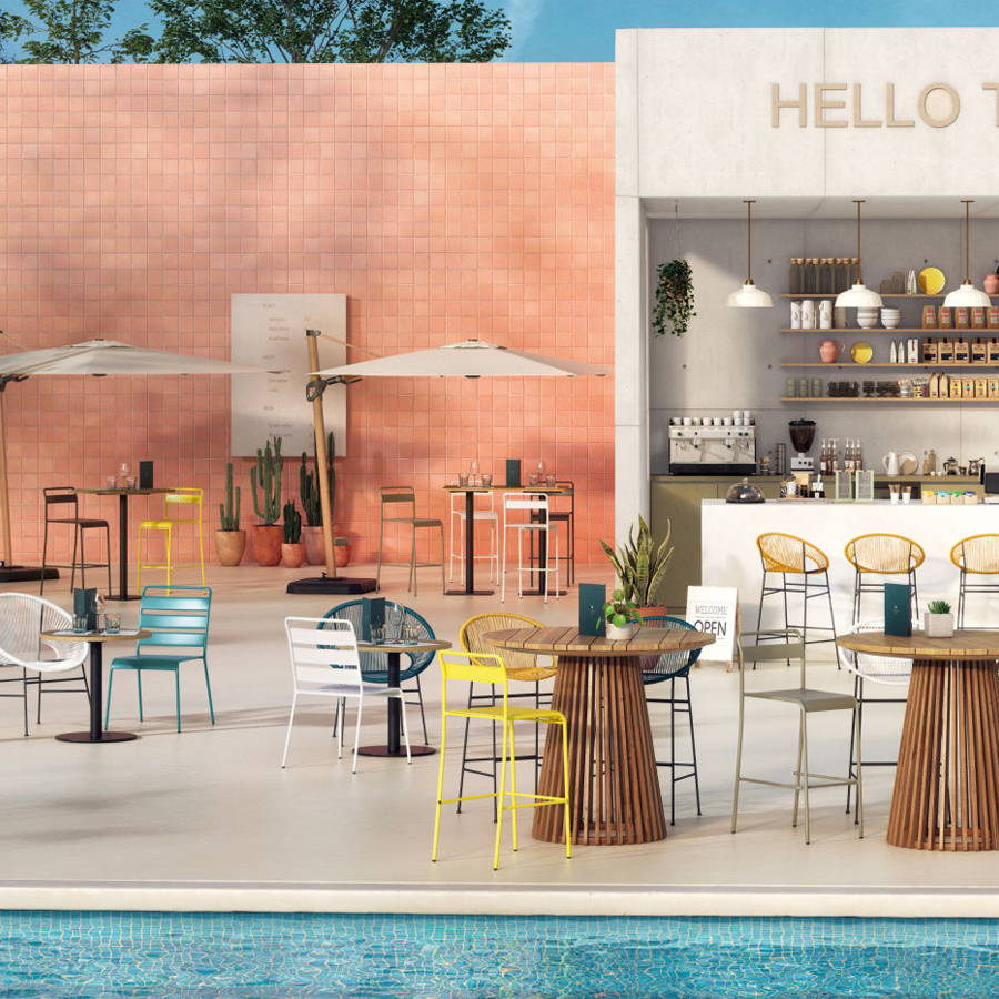 Confort et style industriel - Chaise haute Belleville en métal jaune pour bars ou cuisines à Dakar