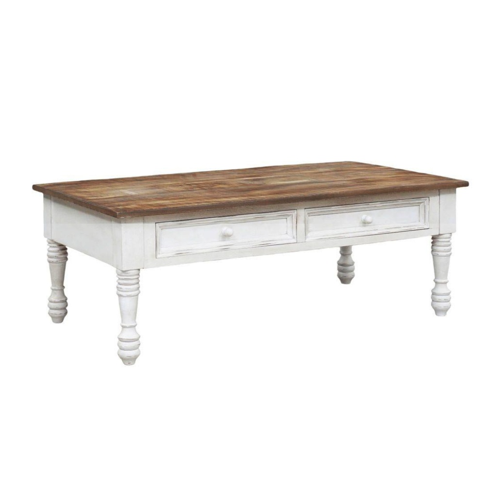 Table basse en manguier massif blanchi pour salon chaleureux à Dakar, Sénégal