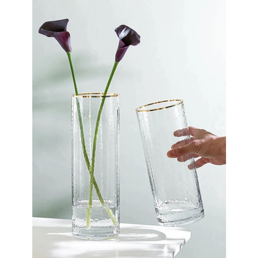 ROUKA - Vase en verre avec bordure doré Ø10 cm x H25 cm