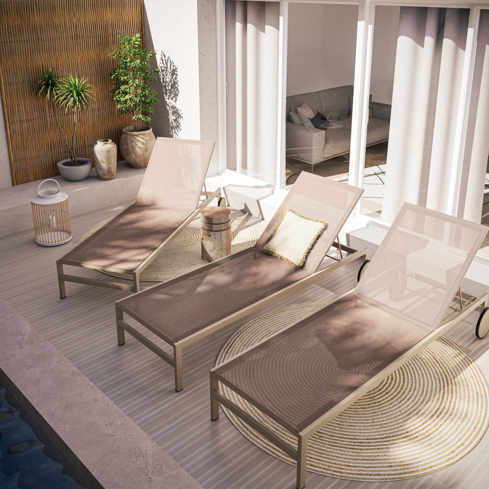 Bain de soleil ANTALYA à roulettes en aluminium taupe pour terrasse moderne à Dakar, Sénégal
