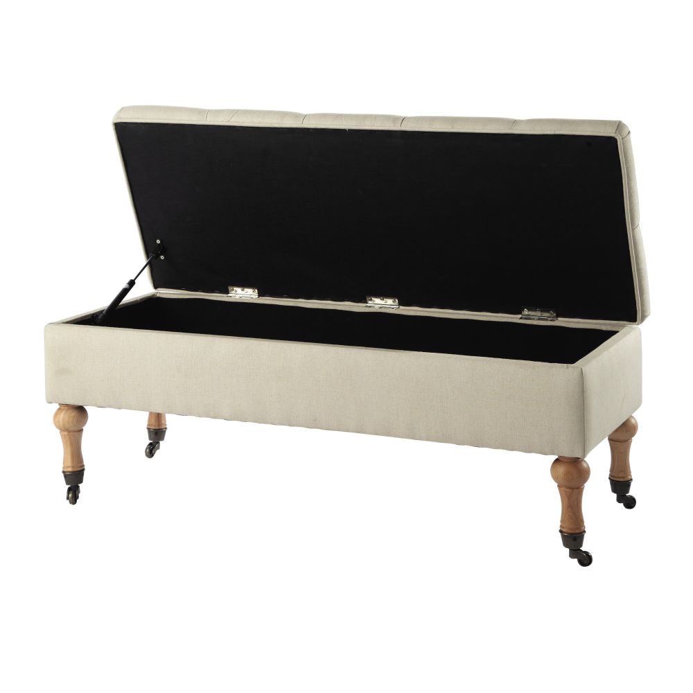 Banquette COLETTE beige avec coffre de rangement et roulettes pour salon moderne à Dakar, Sénégal