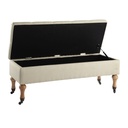 Banquette COLETTE beige avec coffre de rangement et roulettes pour salon moderne à Dakar, Sénégal