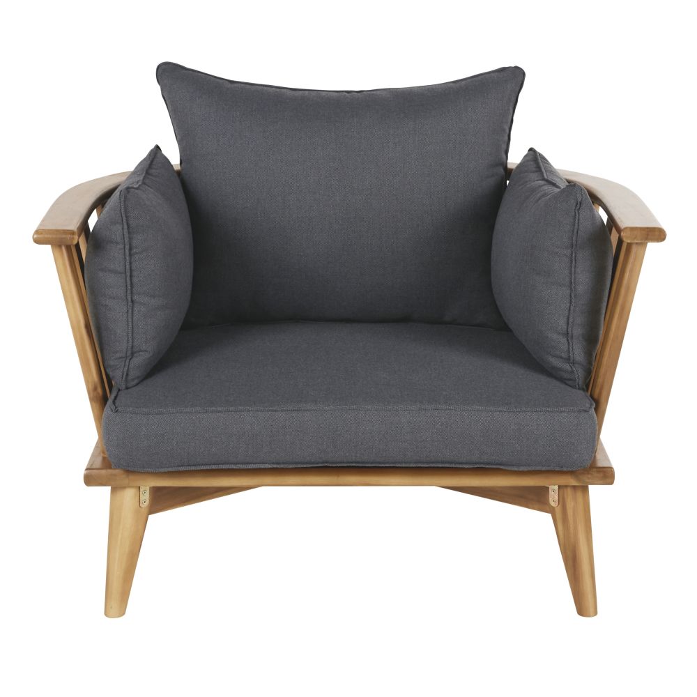 Fauteuil de jardin NOUMEA en acacia massif avec coussins gris anthracite pour terrasse élégante à Dakar, Sénégal