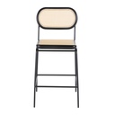 Chaise ALBA pour îlot central en acier noir et bois de bouleau avec rotin synthétique pour cuisine moderne à Dakar, Sénégal