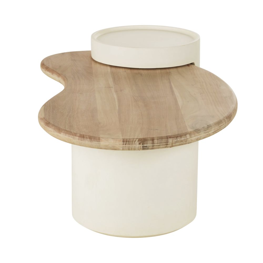 Table basse SARTENE blanche avec plateau en bois de manguier pour salon moderne à Dakar, Sénégal