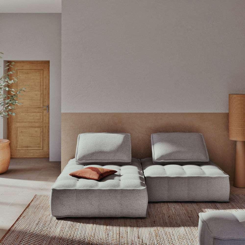 Siège contemporain - Chauffeuse en tissu gris clair pour un style minimaliste chic au Sénégal