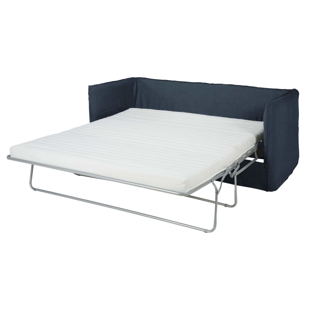 Canapé Convertible LOUVAIN - 3/4 Places en Lin Froissé Bleu Nuit | Style Élégant & Confortable