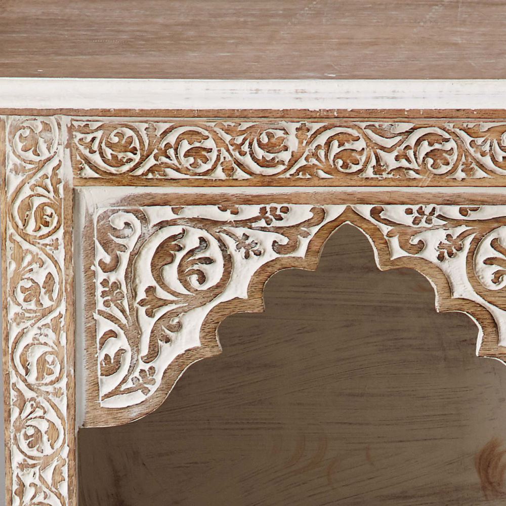 Étagère Agra en bois de manguier sculpté et blanchi