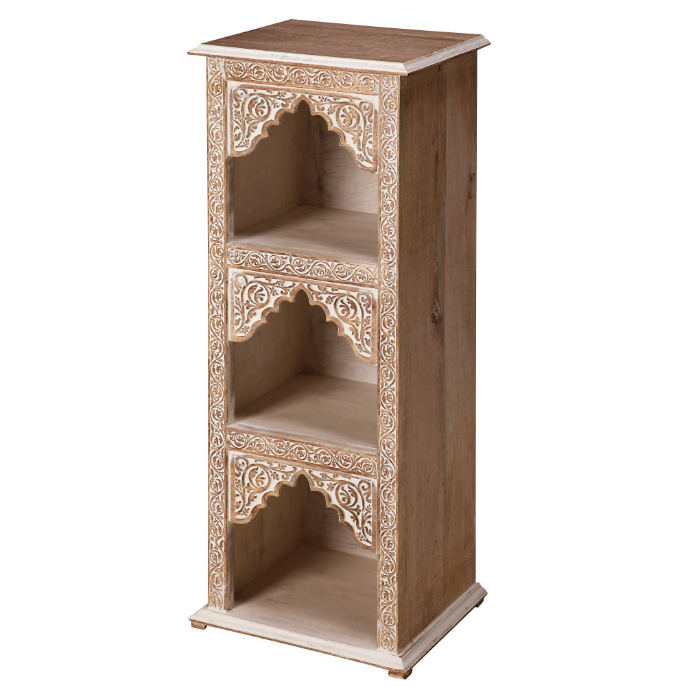 Étagère Agra en bois de manguier sculpté et blanchi