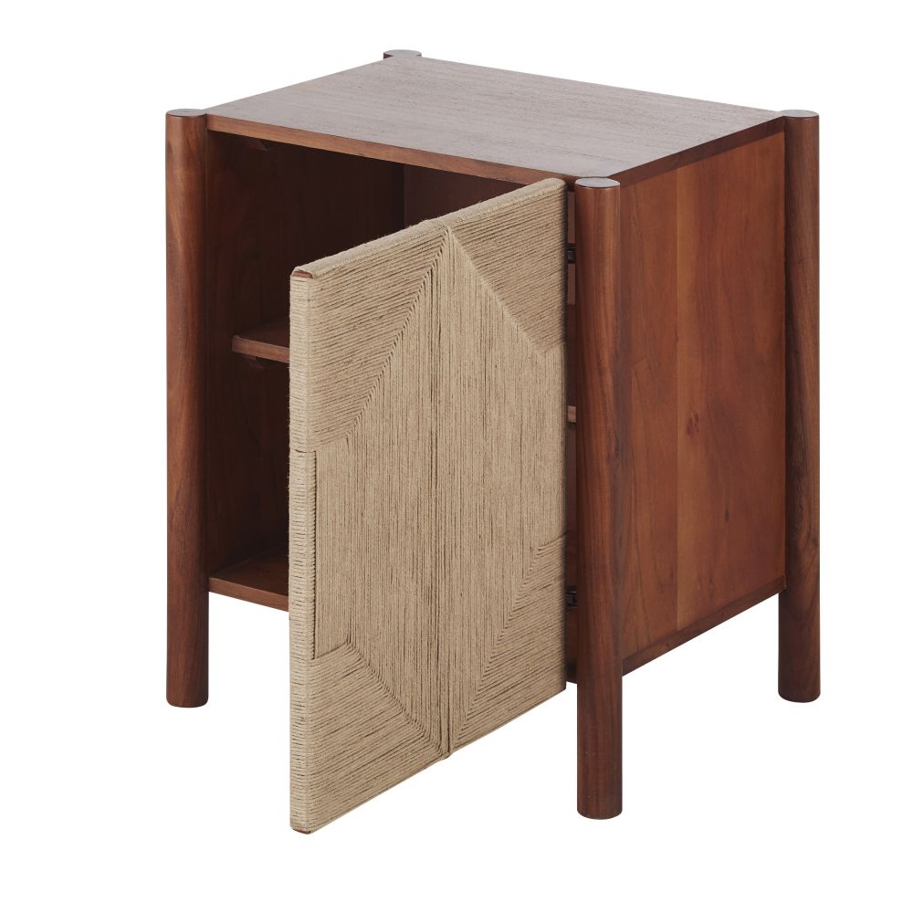 Petit meuble de rangement Edouard en bois d'acacia et jute 2 portes marron