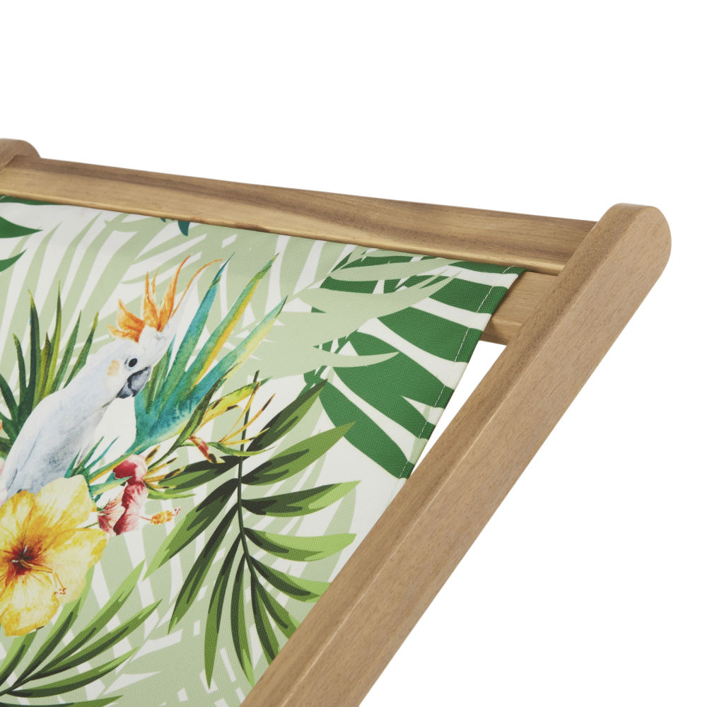 Chilienne Panama en bois d'acacia massif et toile imprimé tropical vert