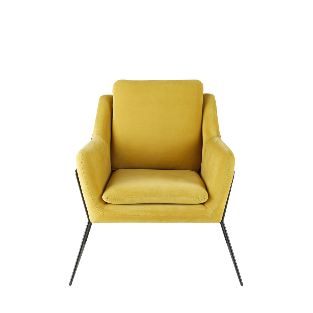Fauteuil Jasper en velours  jaune moutarde