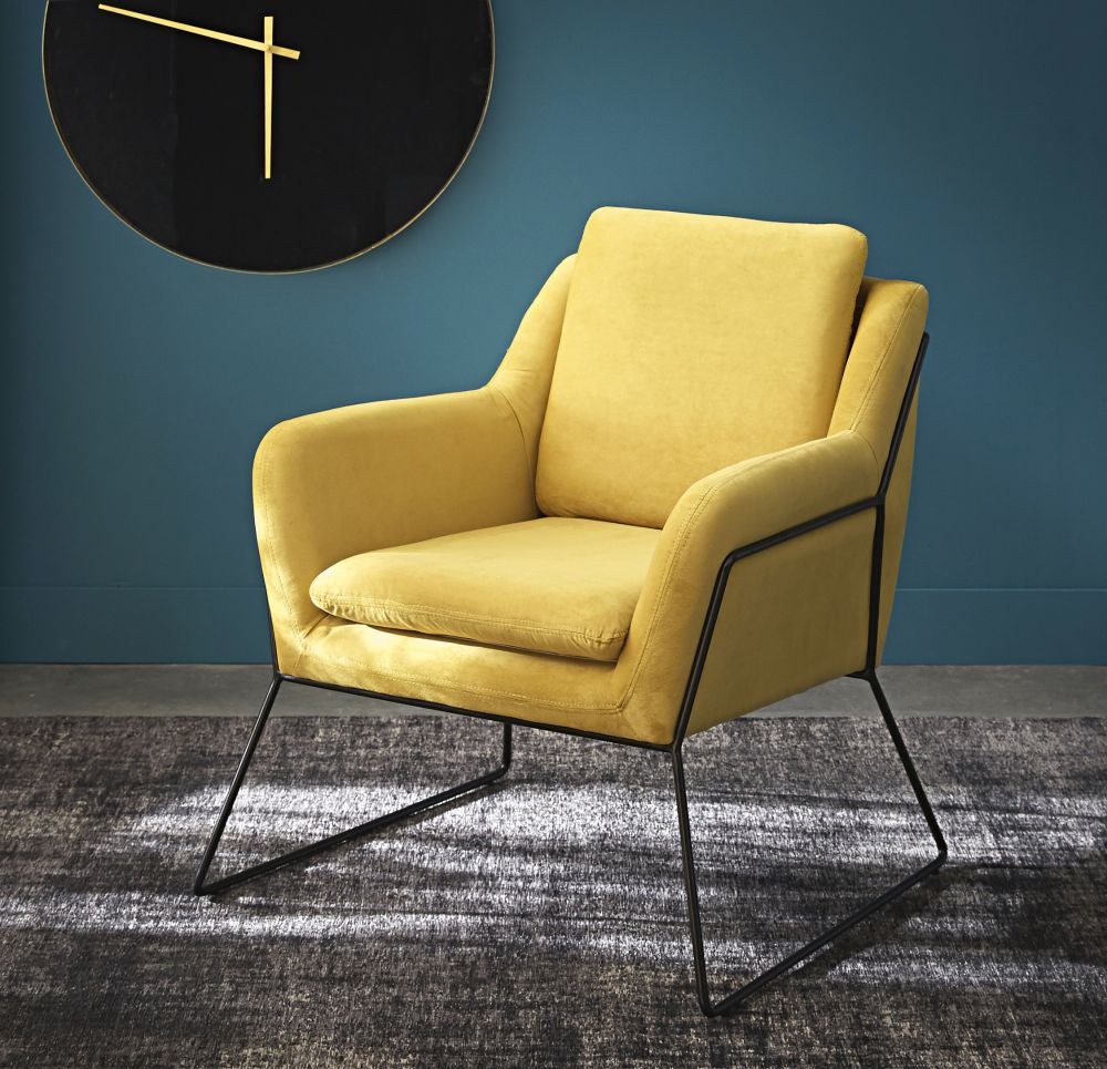 Fauteuil Jasper en velours  jaune moutarde