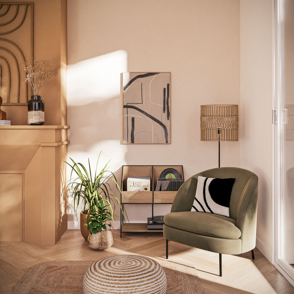 Siège contemporain - Meuble en bois de sapin et fer noir pour un style minimaliste chic au Sénégal