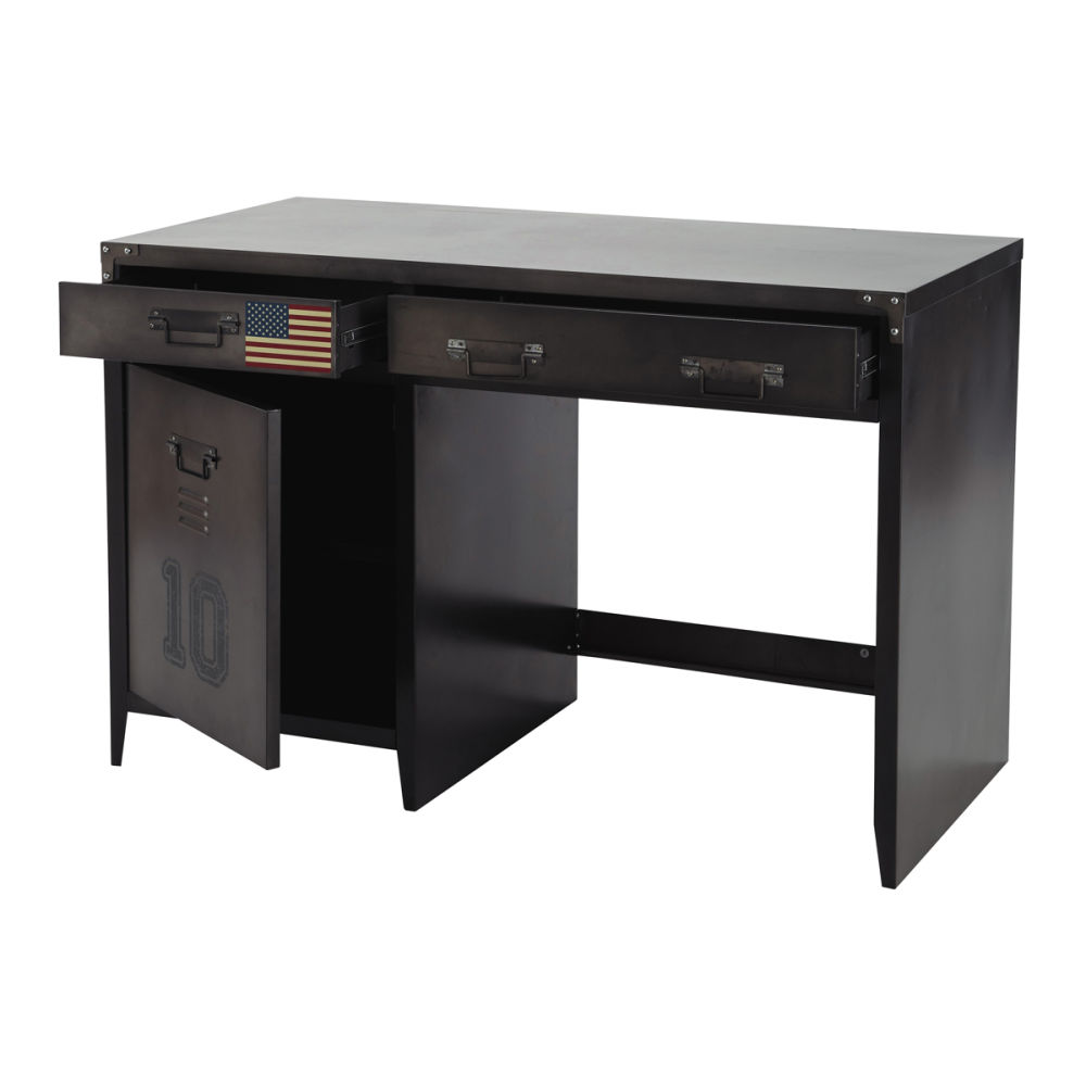 Bureau industriel en métal noir avec 2 tiroirs et 1 porte pour décoration intérieure moderne à Dakar, Sénégal