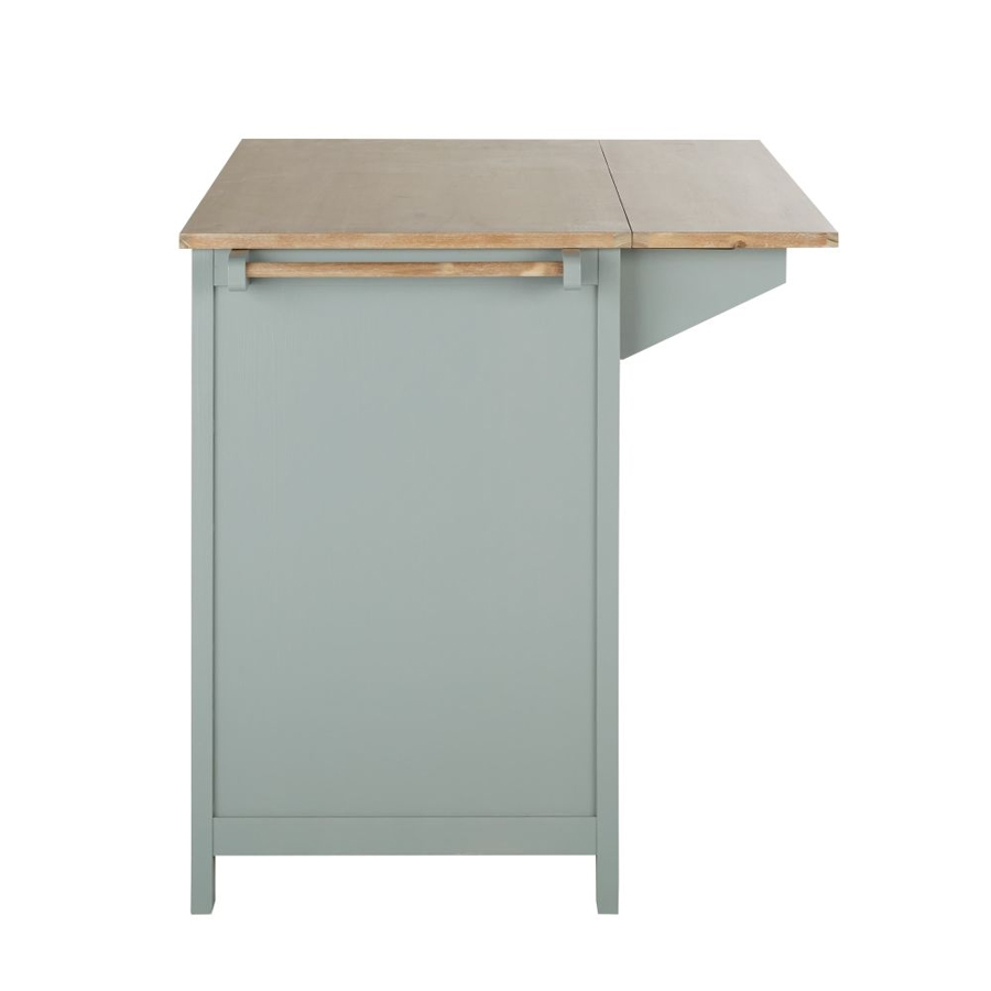 Îlot central cuisine Beaumont 2 tiroirs, 1 porte, 1 étagère et 6 niches vert d'eau et beige