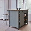 Îlot central cuisine Beaumont 2 tiroirs, 1 porte, 1 étagère et 6 niches vert d'eau et beige