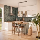 Îlot central cuisine Beaumont 2 tiroirs, 1 porte, 1 étagère et 6 niches vert d'eau et beige