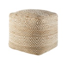 Pouf en jute et coton beige et blanc avec motifs graphiques pour décoration intérieure élégante à Dakar, Sénégal