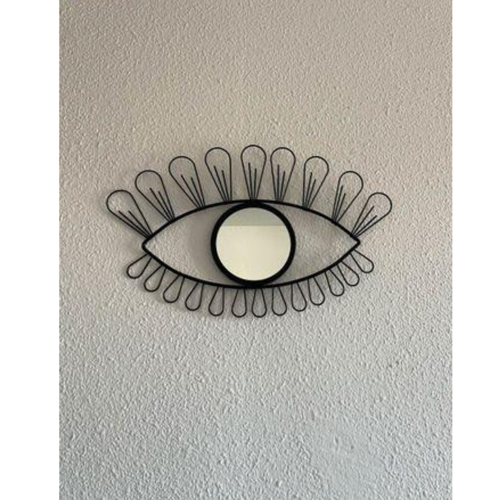 Miroir design œil noir en métal, style moderne