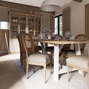 Louis - Chaise médaillon cannée en lin beige et gris et bois de frêne massif