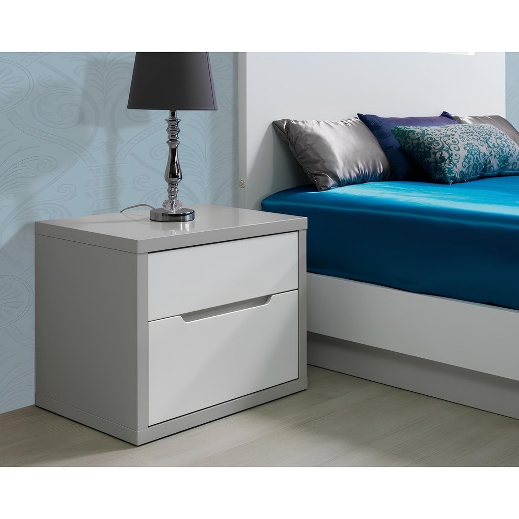 Table de chevet Venice 2 tiroirs gris/blanc