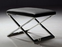 Repose pied simili cuir noir pied acier inox poli